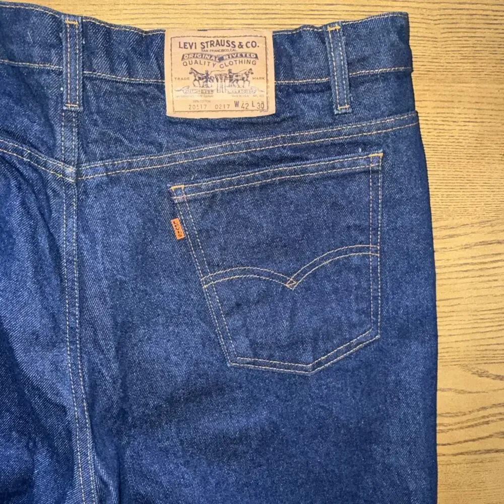 Vintage 1989 Levi's 517 Orange Tab Jeans Men's W42 Raw Hem Cut to L29 Dark Wash